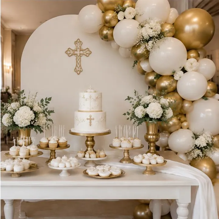 Decoration Cream and gold baptism
