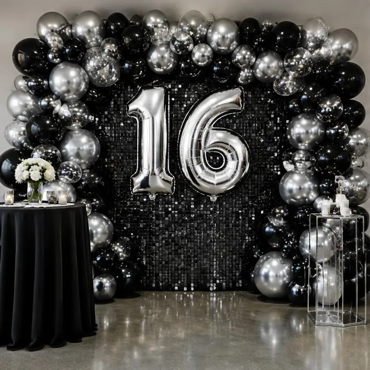 Decoration Silver and black Sweet 16